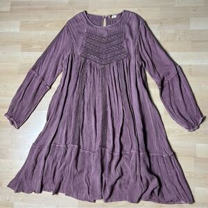 Kings Road Boho Lace-Detail Mauve Dress